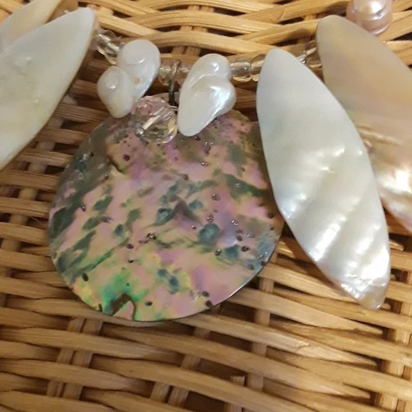 Handmade Sea Goddess statement necklace freshwater pearls, Abalone shell Artisan - Picture 6 of 10